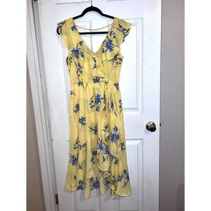 SOCIALITE Yellow Floral Print Sleeveless Empire Waist Midi Dress Sz M